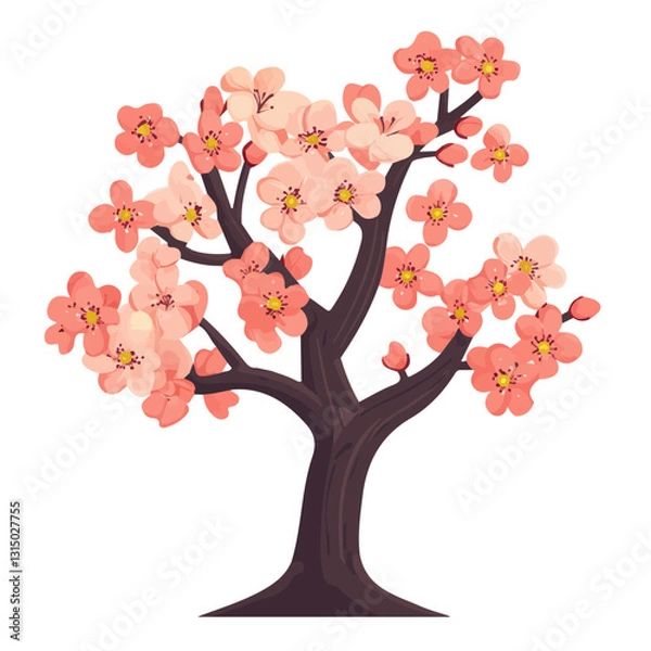 Obraz 2D flat vector illustration springtime blossoms on a tree icon isolated on a white background.

