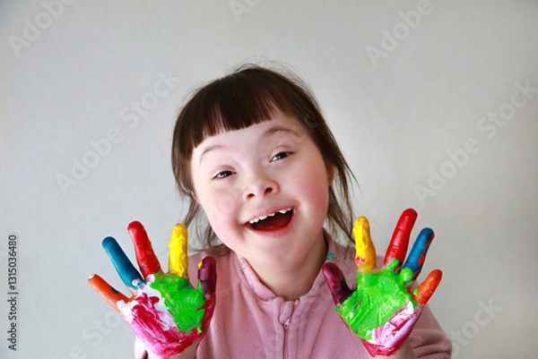 Obraz Cute little girl with painted hands
