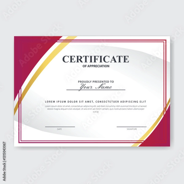 Fototapeta Red-gold certificate design, blank template, white background