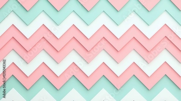 Obraz A colorful zigzag pattern featuring alternating shades of pink, white, and mint green, creating a playful and vibrant visual effect.