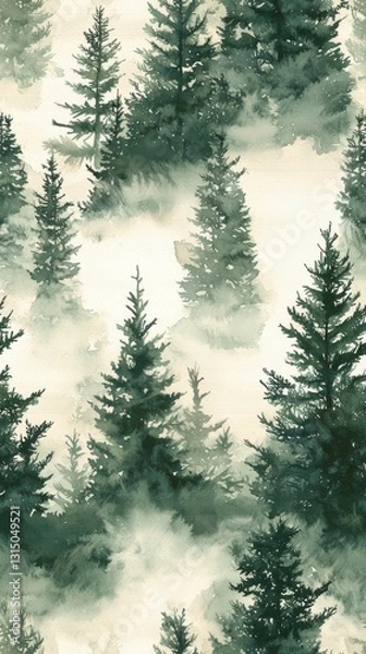 Fototapeta Lush green forest with tall trees and sunlight streaming through the dense canopy above Seamless Texture