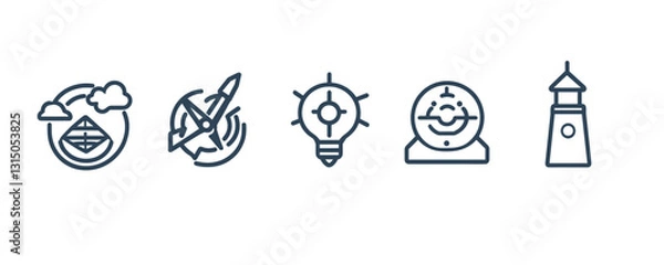 Fototapeta Linear flat icons set featuring travel and innovation concepts.