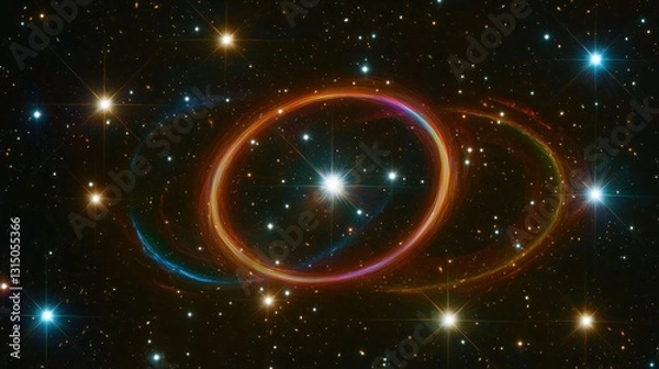 Fototapeta Cosmic rings around star cluster in deep space