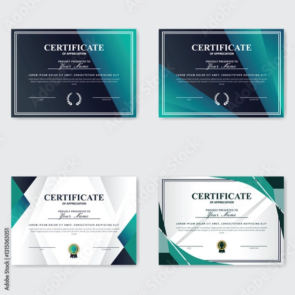 Fototapeta Teal, gray certificate templates; geometric background; award design
