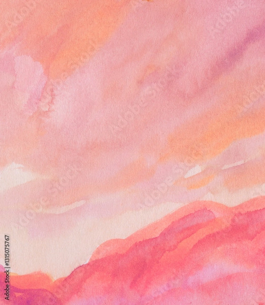 Fototapeta Beautiful abstract hand painted landscape. Ink and watercolor on paper. Versatile artistic image for creative design projects: posters, banners, websites, cards, prints and wallpapers. Artist-made art