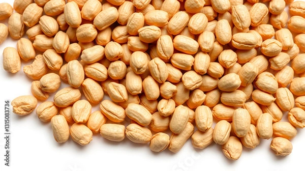 Fototapeta Bulk Raw Peanuts on White Background