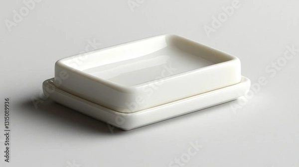 Fototapeta Nested white ceramic rectangular dish set on a light gray background