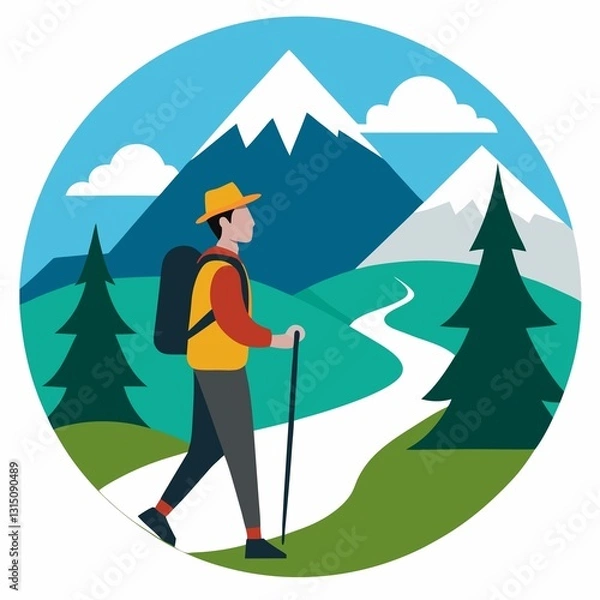 Obraz vector illustration of a man hiking in the mountains