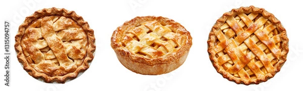 Fototapeta Set of freshly baked apple pie with a golden crust isolated on transparent background, PNG, cut out
