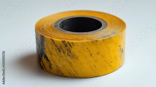 Fototapeta Rolled Yellow Marking Tape on White Background