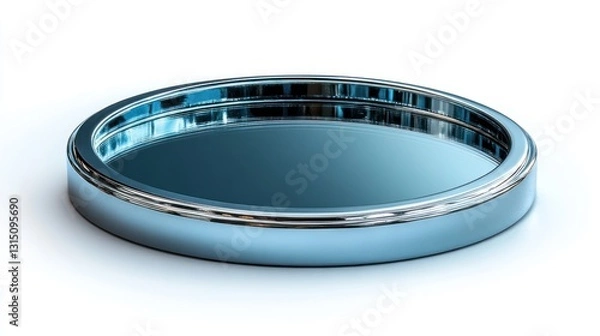 Fototapeta Round, blue, metallic, tray, on white background, 3D render
