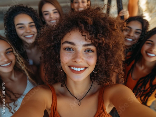 Fototapeta Bright Smiles and Good Vibes: Group Selfie with Friends