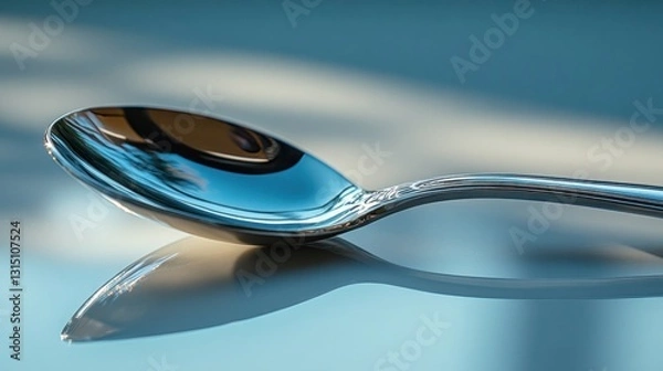 Fototapeta Reflective spoon on a smooth surface, abstract background