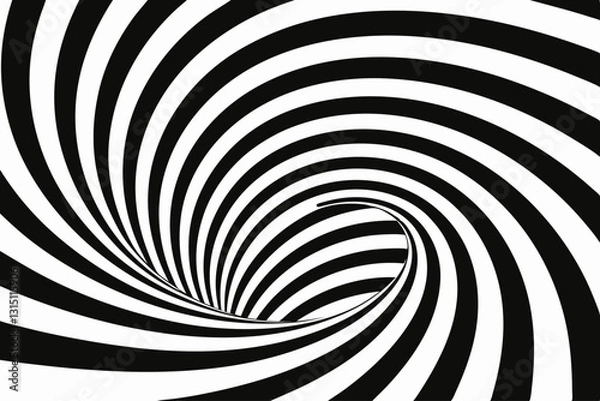 Fototapeta Black and white spiral tunnel with a hypnotic optical illusion. Striped twisted abstract 3D render background.