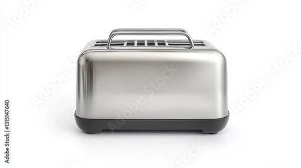 Fototapeta A modern electric toaster with a polished stainless steel finish, placed on a white isolated background