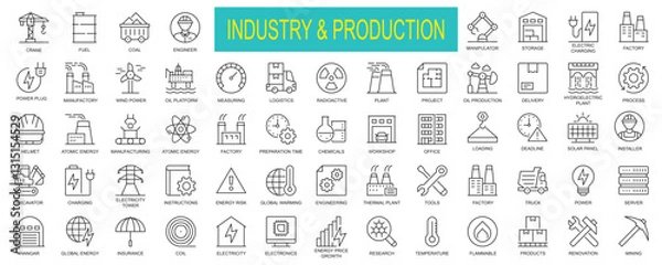 Fototapeta Industry & Production Line Icon Set – Manufacturing, Energy, and Engineering Symbols