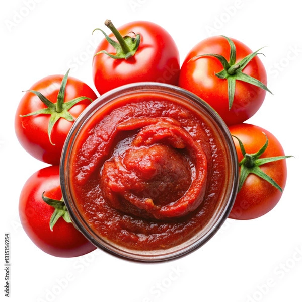 Fototapeta tomato sauce in a bowl with basil