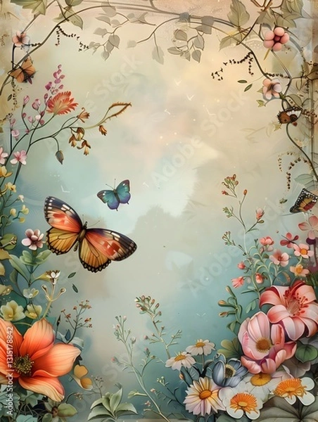 Fototapeta Whimsical Garden: A Tapestry of Butterflies and Blooms
