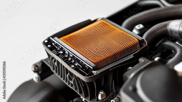 Obraz A close-up of a car s air filter and intake system on a white isolated background