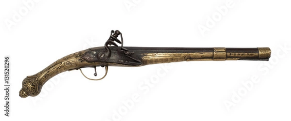 Obraz Old flintlock gun isolated on white.