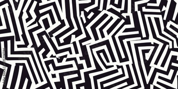 Fototapeta Abstract Black White Geometric Maze Pattern