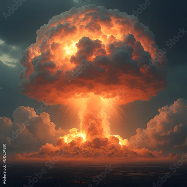 Obraz Artificial intelligence-generated mushroom cloud images after a nuclear bomb
