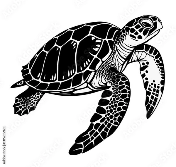 Obraz A black and white vector illustration of a turtle