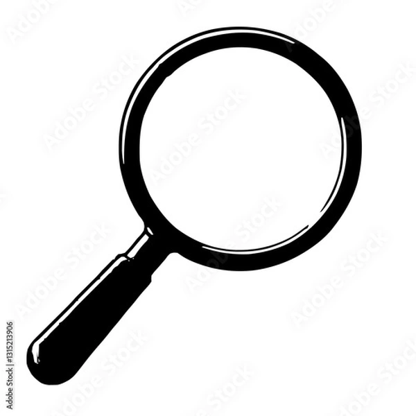Obraz An illustration featuring a black magnifying glass silhouette set against a clean white background depicting a classic magnifying glass with detailed handle and lens.