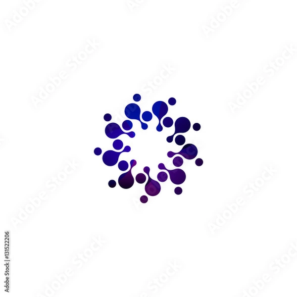 Fototapeta Digital colorful isolated circle logo template. Stylized abstract snowflake, flower or sun vector illustration. Polka dots round sign.