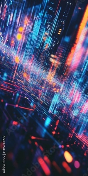 Fototapeta Abstract Digital Landscape with Glowing Lights and Vibrant Colors in a Futuristic Cityscape