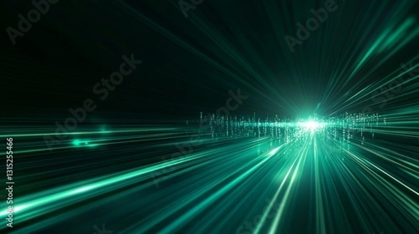Obraz Abstract Light Trails in Green Color Creating a Dynamic Motion Effect in a Digital Space