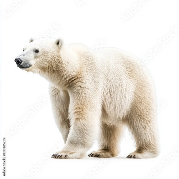 Fototapeta Polar bear stands on a white background. The bear is large and has a thick coat of fur