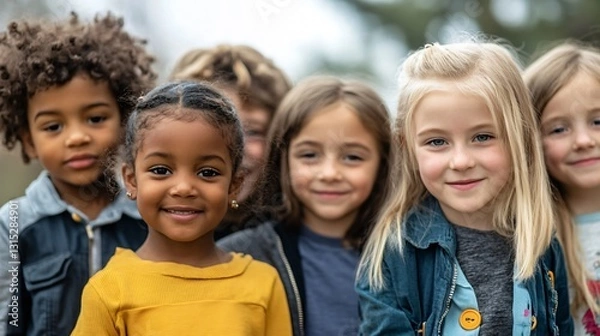 Fototapeta Professional image of a group of diverse primary school children standing together for education and unity