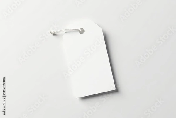 Fototapeta Simple white gift tag with string loop, clean white background , decoration, background, DIY