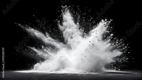 Fototapeta ダイナミックな瞬間 - 黒い背景の中で白粉の爆裂
