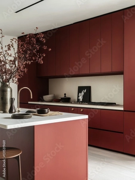 Fototapeta Modern kitchen showcasing a new minimalist kitchen island design