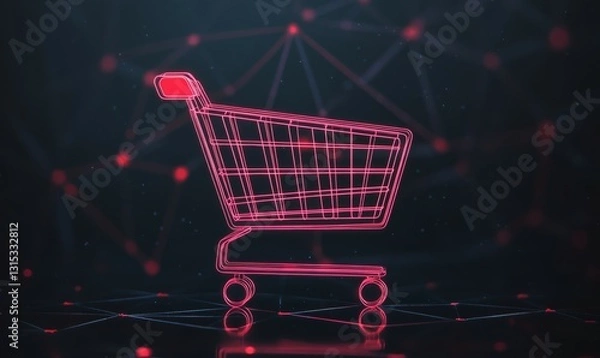 Fototapeta sleek shopping cart icon stands out against dark background, symbolizing online shopping and retail. Its minimal design emphasizes modern consumerism and convenience