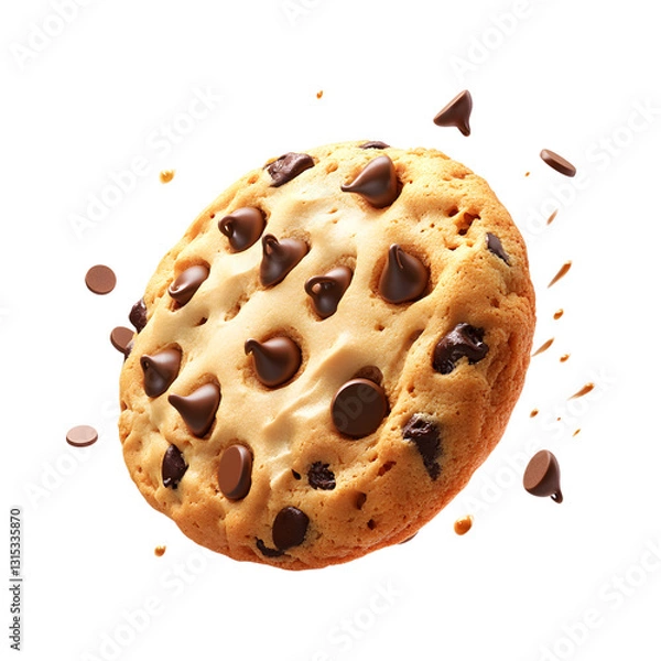 Fototapeta Fluffy 3D Cartoon Chocolate Chip Cookie with Glowing Isolated on Transparent Background