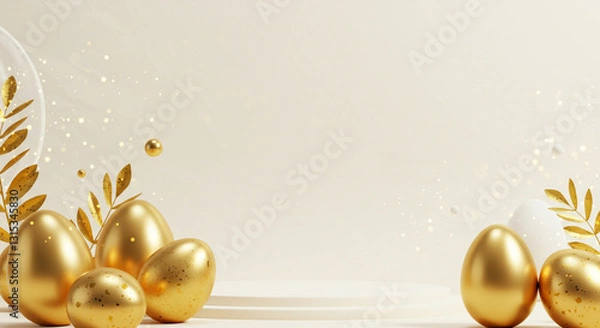 Fototapeta Background de páscoa com ovos dourados bege
