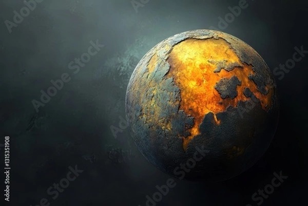 Fototapeta Visual representation of a vibrant alien planet with fiery surface features