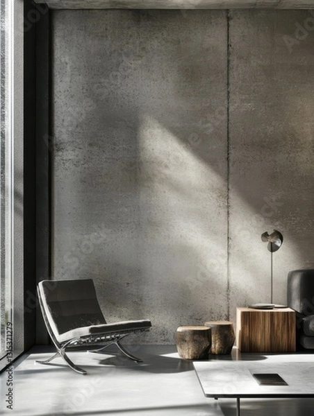 Fototapeta A minimalist modern space with concrete and metal accents
