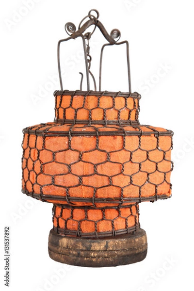 Obraz Light orange ancient fabric lantern isolated on white background