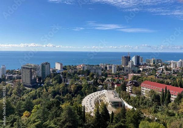 Obraz View of the city Sochi from the mountain. Panorama of the city from the height of a bird flight