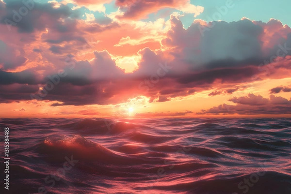 Fototapeta Ocean Sunset: Waves and Clouds