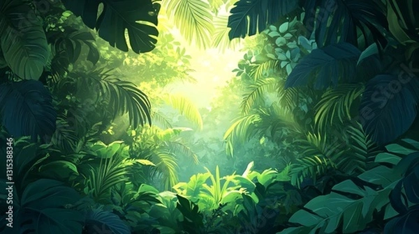 Fototapeta Ethereal Jungle Scene with Sunlight Peeking Through Leaves
