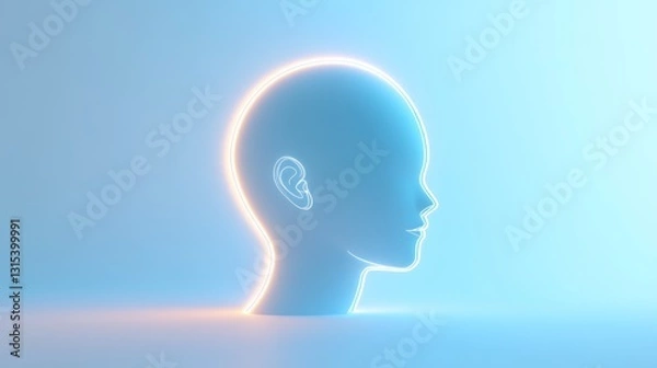 Fototapeta Human Head Silhouette with Glowing Outline: Futuristic Design for Technology and Innovation Con