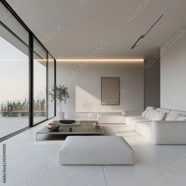 Fototapeta A minimal living space shows a modern interior design concept