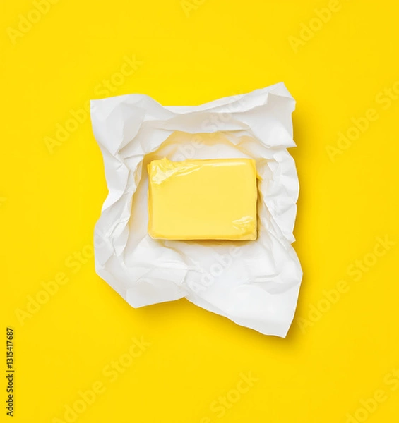 Fototapeta Butter block in a crumpled wrapper.
