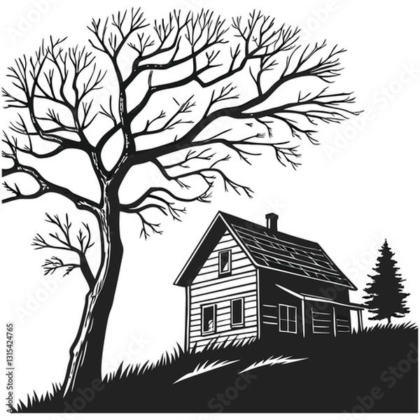 Fototapeta silhouette house image on white background