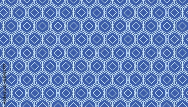 Fototapeta Seamless geometric ornament pattern with classic blue nuances. Repeating pattern with classic style symmetrical elements, ideal for interior design, wallpaper and premium packaging.